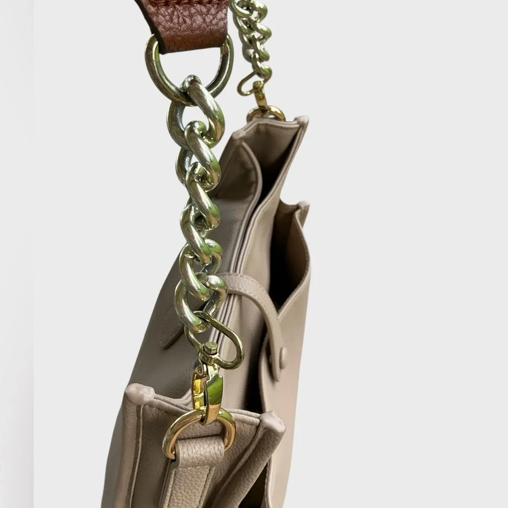 Ahdorned Braided Strap Shoulder Vegan Leather Taupe Minimalist Everyday Purse
